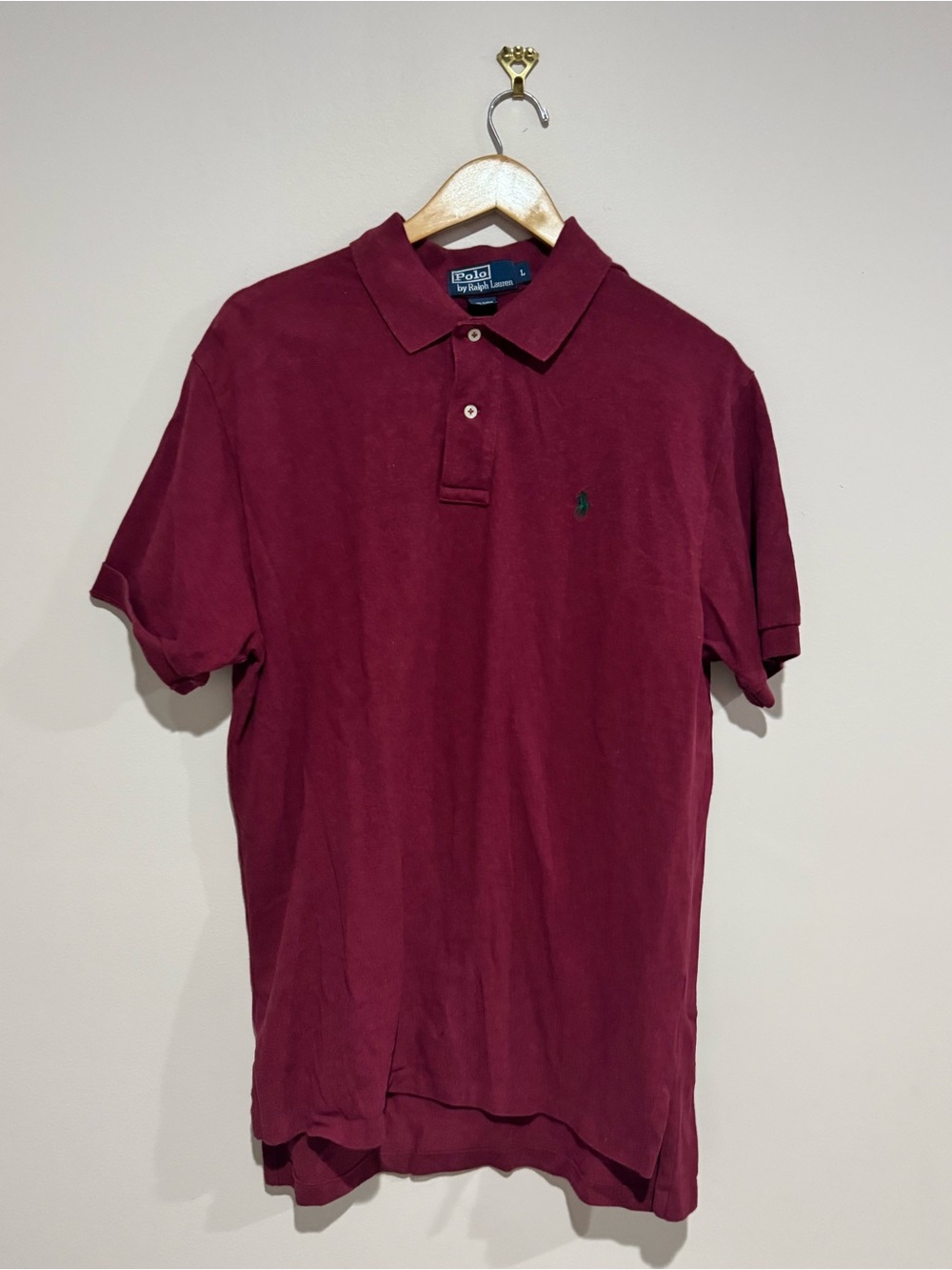 Polo Ralph Lauren Men's Burgundy Cotton Solid Short Sleeve Polo Shirt L